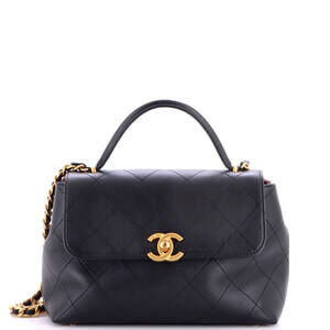Chanel Large CC Top Handle Flap Bag Quilted Calfskin